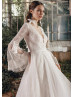 Bell Sleeves Ivory Lace Tulle Boho Wedding Dress